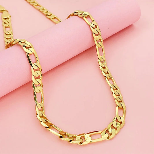Luxury 24K 9999 Pure Gold real gold 10MM three than a men's and women's geometric necklace