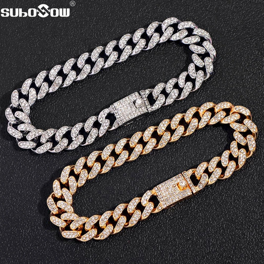 Iced out Bling Crystal Miami Cuban Link Chain Bracelet For Men Women Full Rhinestones Hip Hop Chain Fashion Jewelry Wholesale ﻿