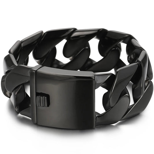 Black 31MM Chunky Cuban Link Chain Bracelet for Men Heavy Stainless Steel Men's Bracelets Birthday Gifts for Dad Husband Hiphop