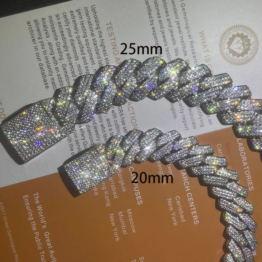 Hip Hop Jewelry Custom 25/20MM 925 Sterling Silver Pass Test Moissanite Cuban Link Chain Thick Miami VVS Cuban Necklace For Men