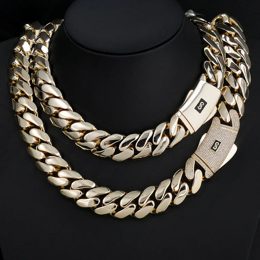 Cadena 14k Gold Plated Hip Hop Luxury Jewelry Monaco Chain Classic Plain Lock Miami Cuban Link Chain Men Choker Necklace