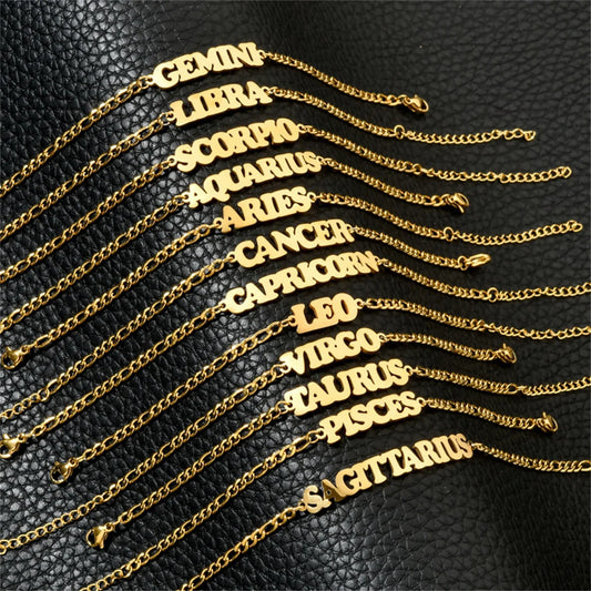 12 Constellations Zodiac Sign Charm Bracelets for Women Men Gold Color Stainless Steel Bracelet Birthday Jewelry Gift Wholesale