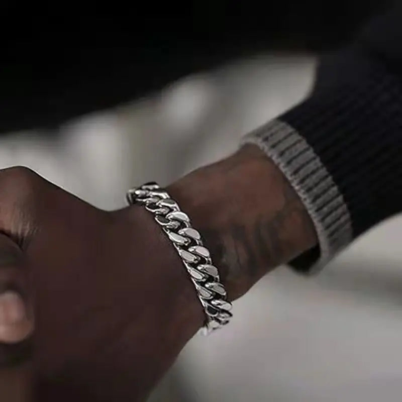 New Hip Hop Cuban Chain Titanium Chain Bracelet for Men Women Stainless Steel Polished Creative Fashion