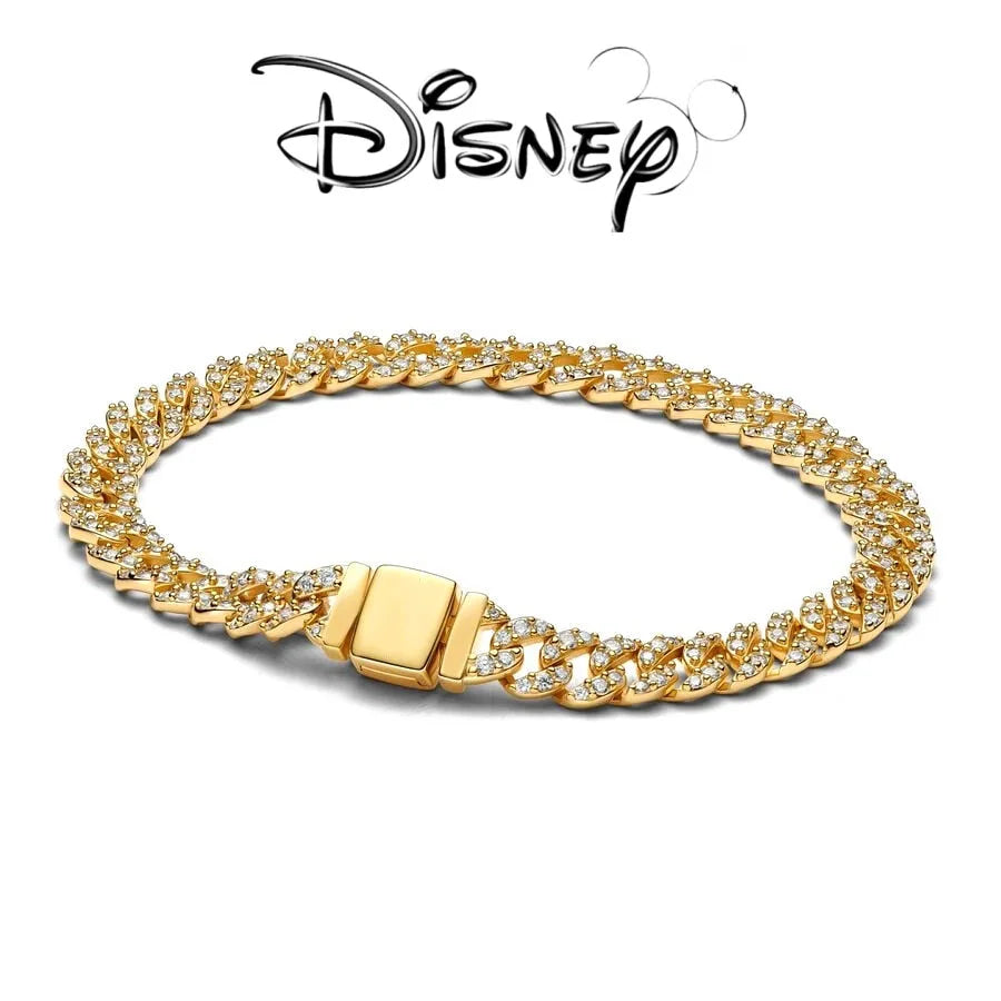 New Disney Original Timeless Pavé Cuban Chain Bracelet Exquisite Fit Woman Sparkling Jewelry Party Gift