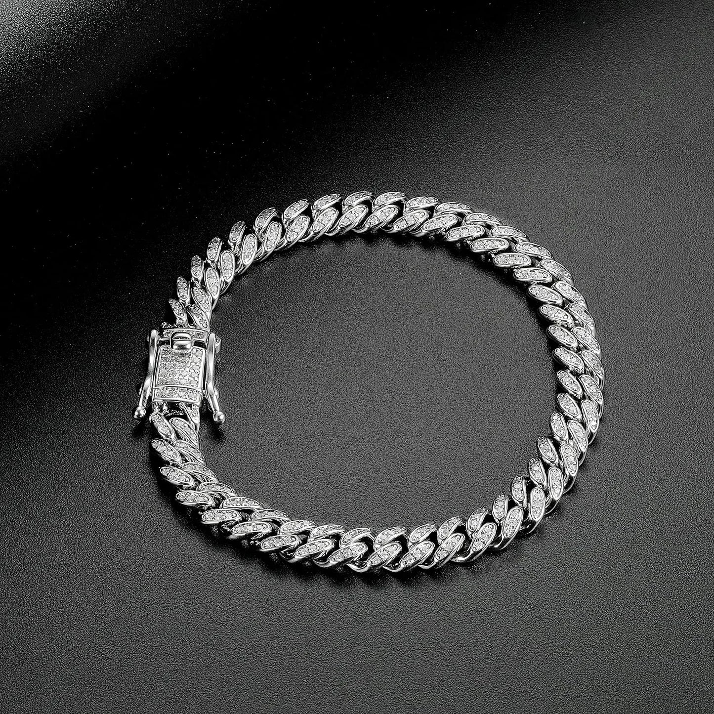 Purcolasia  8mm Mens Womens Cuban Link Hip Hop Bracelet  Chain Iced Out Rhinestones Hand Jewelry