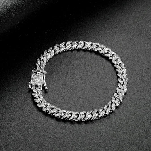 Purcolasia  8mm Mens Womens Cuban Link Hip Hop Bracelet  Chain Iced Out Rhinestones Hand Jewelry