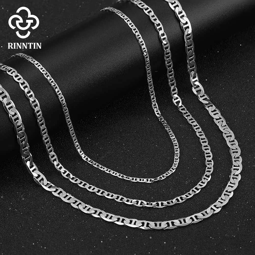 Rinntin 925 Sterling Silver Italian 2.6/3.7/5.0mm Flat Mariner Chain Necklace for Women Men Fashion Neck Chain Jewelry SC78