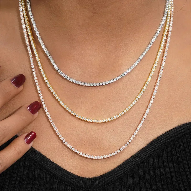 【Patented Buckle】Hip hop Moisssanite Tennis Necklace 925 Sterling Silver Moisssanite Diamond Tennis Chain for Women & Men