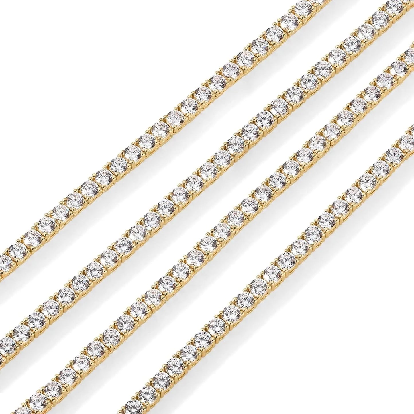 14K Yellow Gold Plated 4mm Simulated Diamond Tennis Necklace for Women | Chunky Long Necklace | Size 16‘’ 18‘’