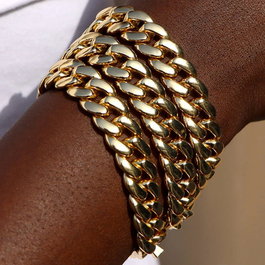 7/8/9inch Gold Color Cuban Link Chain Bracelets Men Women Hiphop Chunky Miami Cuban Chain Bracelet Wristband Punk Jewelry