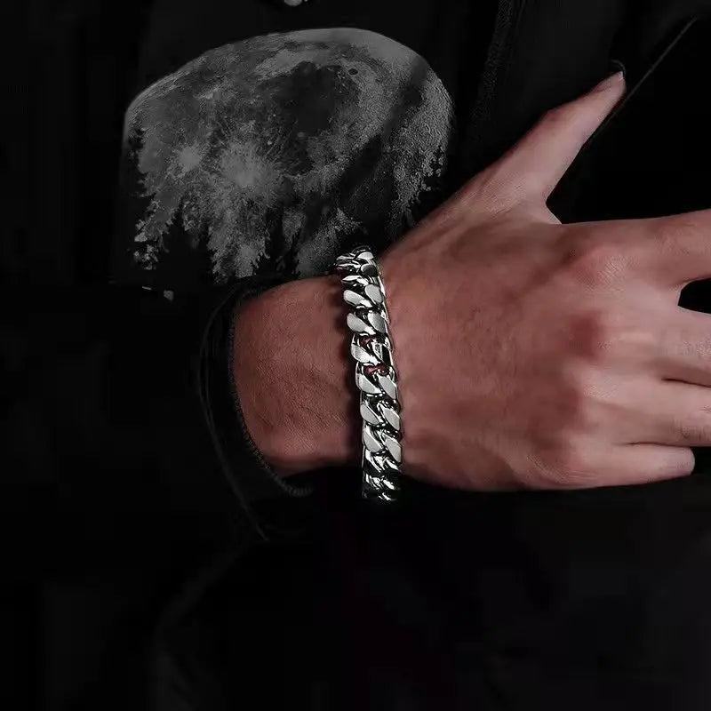New Hip Hop Cuban Chain Titanium Chain Bracelet for Men Women Stainless Steel Polished Creative Fashion