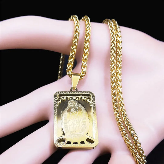 HNSP 316L Stainless Steel Virgin Mary Medal Protect Necklace Pendant For Men Religion Rosary Jewelry Accessories