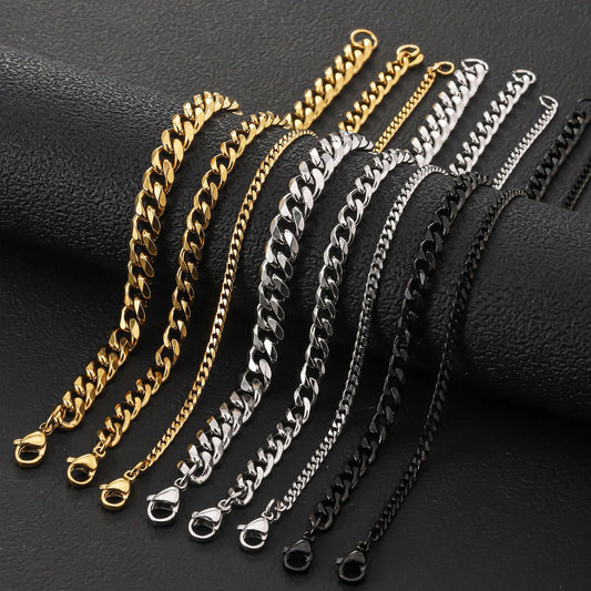 HNSP 316L Stainless Steel Cuban Link Chain Necklace For Men Women 3MM-12MM Neck Accessory Jewelry