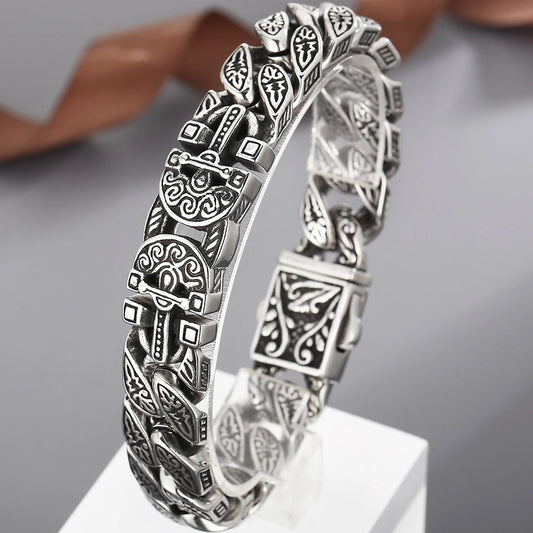Cast Cross Stainless Steel Bracelets Vintage Metal Bangle Heavy Retro 15MM Chain Mens Bracelets Cool Male Hand Jewelry Armband