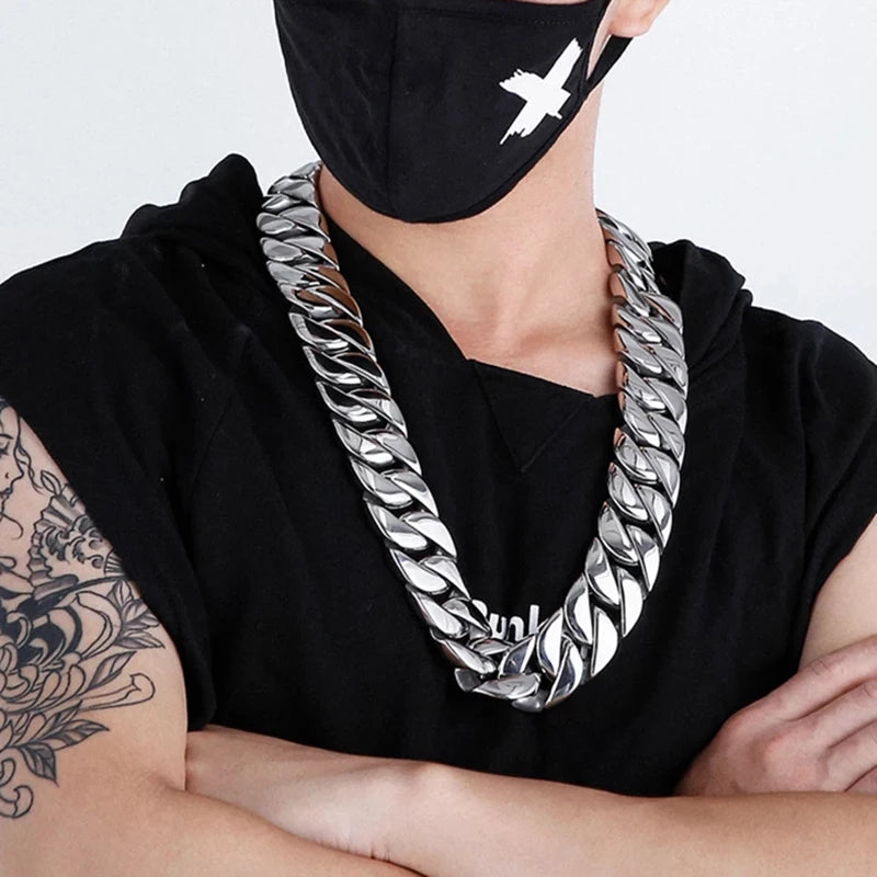 31MM Heavy Punk Matte Brushed Curb Cuban Chain Necklace Bracelet Men Women Gold Color Stainless Steel Bike Biker Choker Jewelry