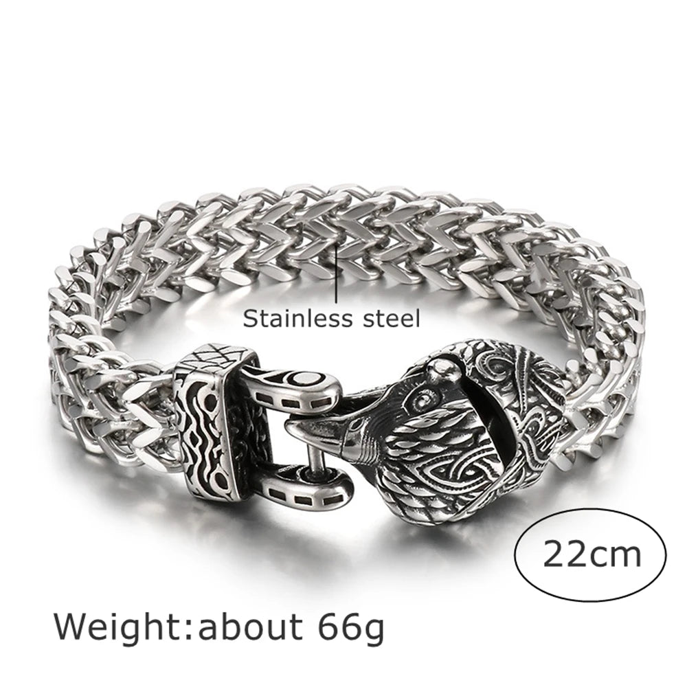 Punk Vikings Norse Wolf Bracelets Men's Retro Stainless Steel Biker Animal Bangles Nordic Mythology Creative Snake Eagle Jewelry