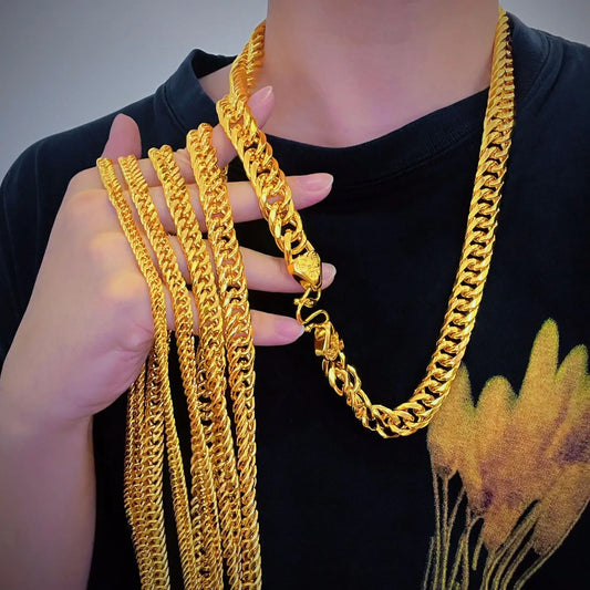 AU999 button-style boss necklace 24K fashion men's necklace thick necklace whip chain