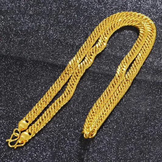 Wide 8mm Gloss Double Buckle Boss Necklace Luxury 24K 9999 Pure Gold real gold Atmospheric Men's Necklace