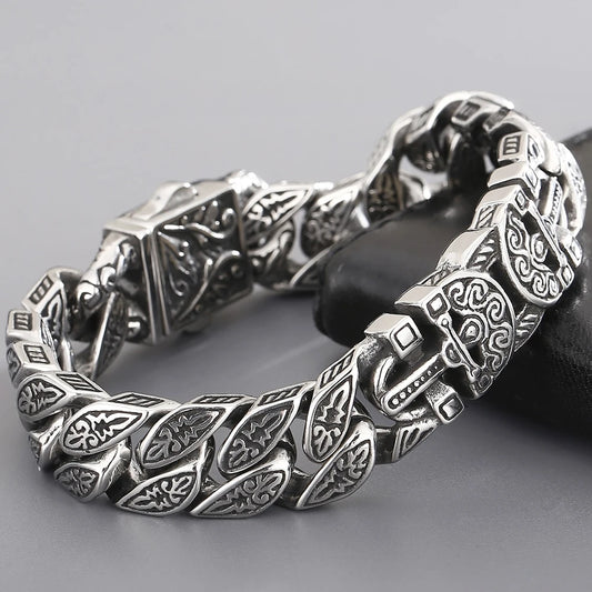 Cross Bracelet for Men Solid Stainless Steel Curb Link Chain Ancient Egyptian Style Wristband Jewerly Gifts Patterned Bracelets