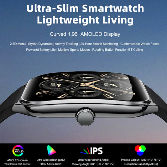 New Ultra Thin AMOLED Smart Watch For XIaomi Men 386*448HD Screen Fashion Women Sports Bracelet BT Calling Waterproof Smartwatch