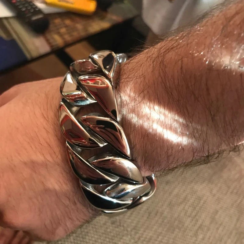 31MM Punk Retro Curb Cuban Chain Bracelet Men Women Hiphop Rock Gold Color Stainless Steel Bike Biker Bracelets Bangle Jewelry