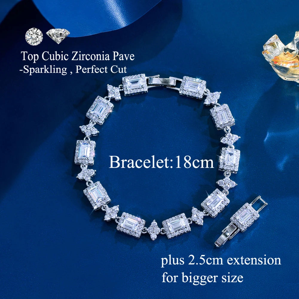 CWWZircons Luxury Geometric 5A Cubic Zirconia Rectangle Bridal Tennis Bracelet for Women Wedding Engagement Jewelry Gifts S0276