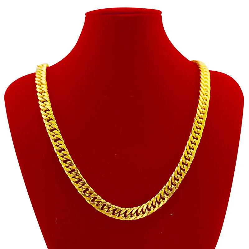 9999 men's flat chain 24K real gold 10mm boss necklace men's style domineering