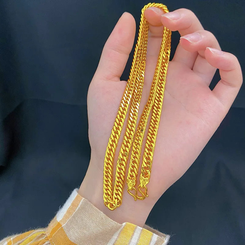 Luxurious 9999 24K real gold horsewhip Boss necklace, fashionable and versatile men's and women's jewelry, gift accessories