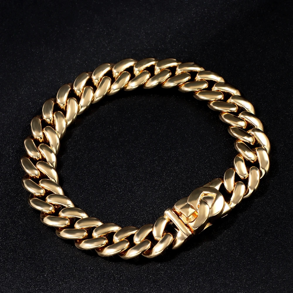 7/8/9inch Gold Color Cuban Link Chain Bracelets Men Women Hiphop Chunky Miami Cuban Chain Bracelet Wristband Punk Jewelry