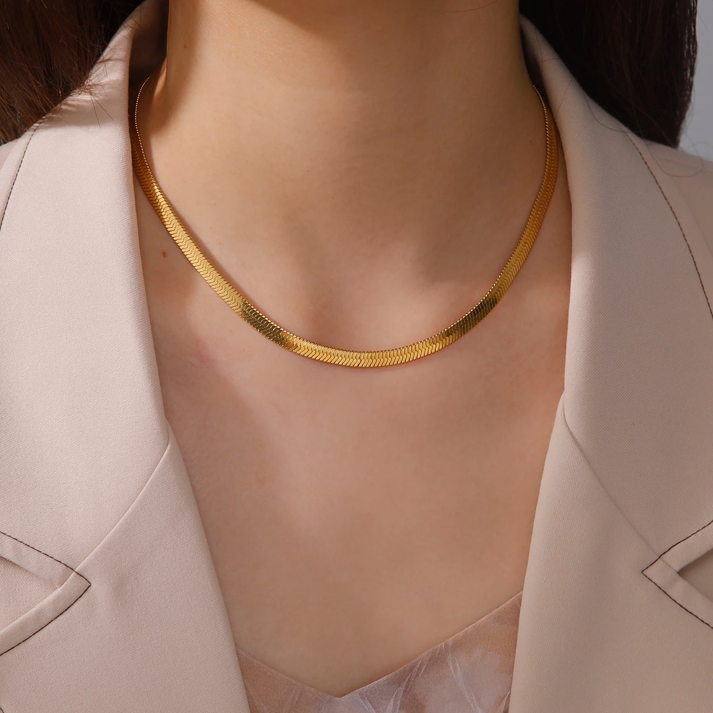 Skyrim Stainless Steel Snake Chain Necklace for Women Men Gold Color Herringbone Choker Neck Chains 2025 Trend Jewelry Gift Hot