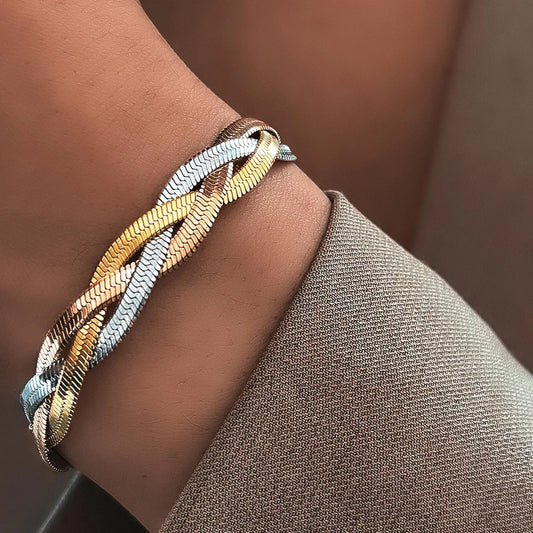 DOTIFI Stainless Steel Tricolor Blade Chain Braided Bracelet Simple Fashion Design Daily Wear Jewelry Party Gifts for Women