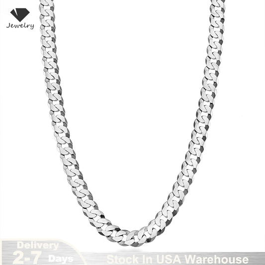7mm Men's Cuban Link Silver plated brass Chain Necklace Curb Cuban Link Chain Chokers for Women Hip Hop Jewelry Ships from USA