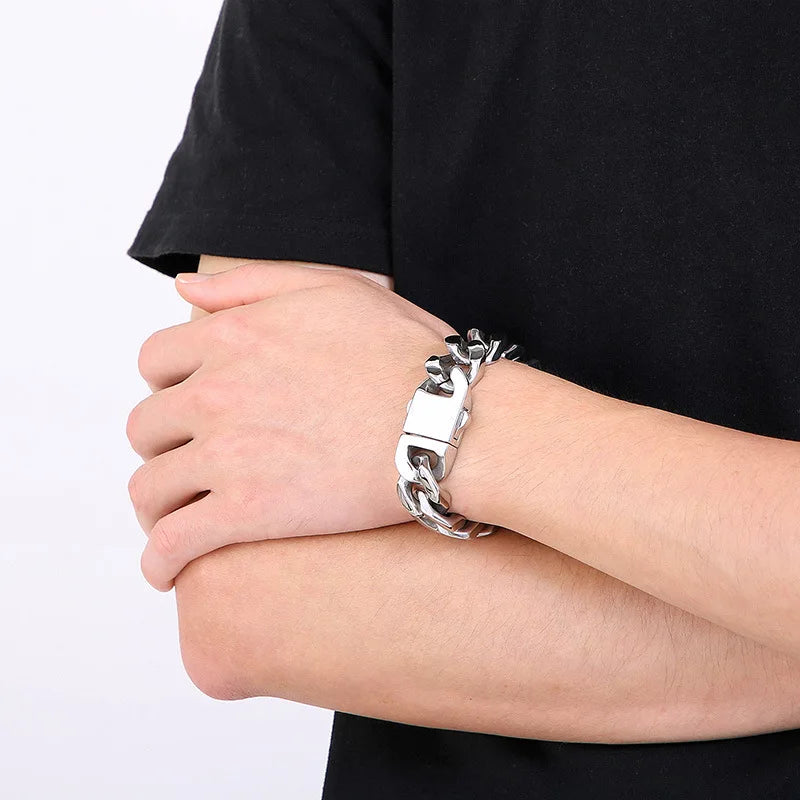 20MM Heavy Punk Retro Cuban Curb Chain Bracelet Bangle Men Women Hiphop Gold Color Stainless Steel Biker Bike Wristband Jewelry