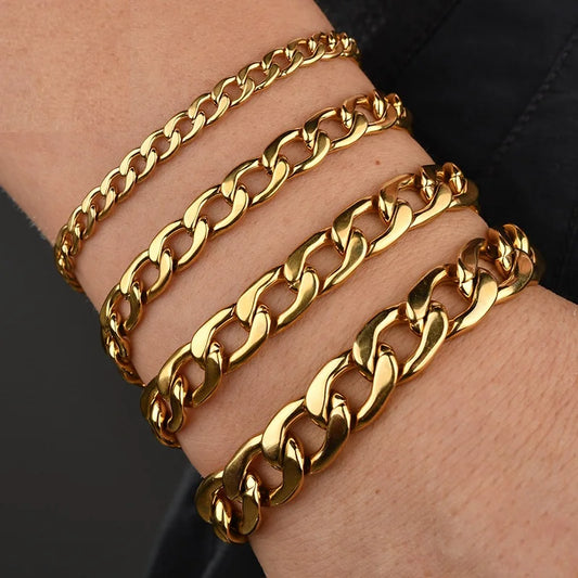 New 316L Stainless Steel Figaro Cuban Link Chain Bracelet for Men Women Viking Kpop Charms Jewelry