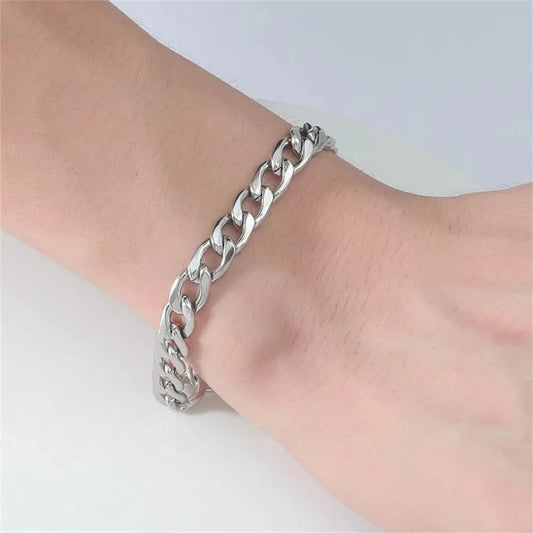 Punk 7mm Curb Cuban Link Chain Bracelet Gold Silver Color Stainless Steel Hand Chain For Men Women Hip Hop Party Jewelry Gift